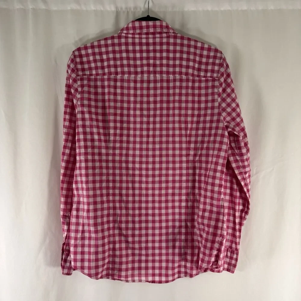 J Crew Button Down Shirt Women's Large Pink White Plaid Long Sleeve Collared Lig